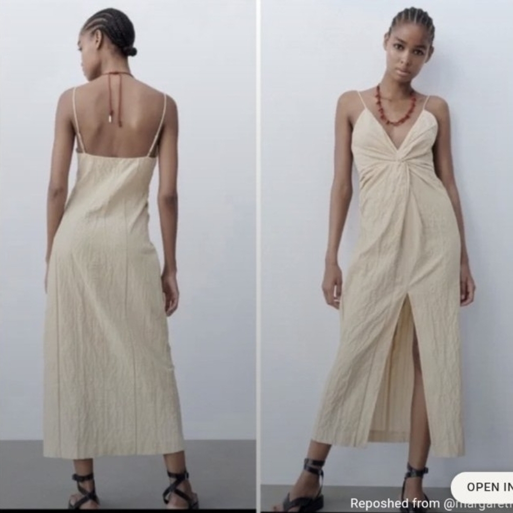 Zara Textured Knot Dress Neutral Sand Blogger Fav Playsuit Size Small